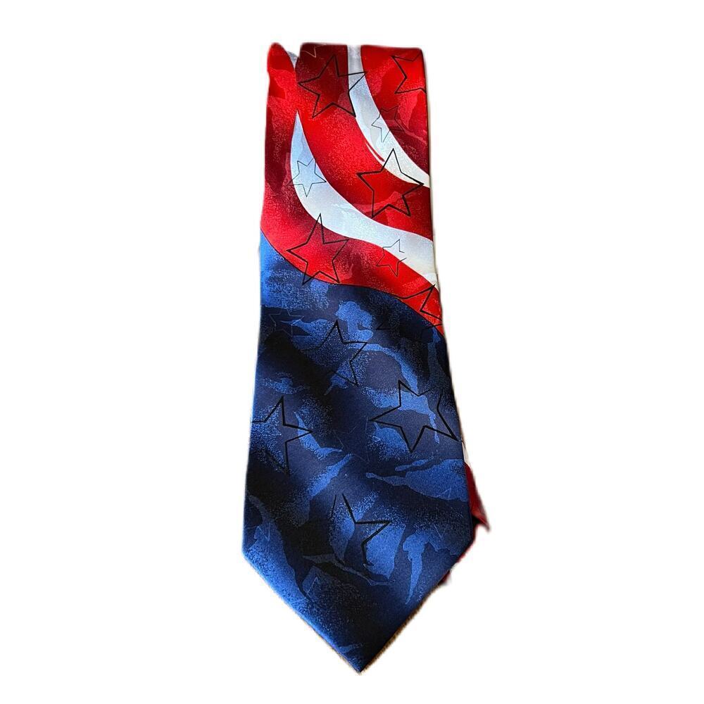 J Garcia Eagle and Mouse Silk Tie Red White and Blue 3-1/2" x 59"